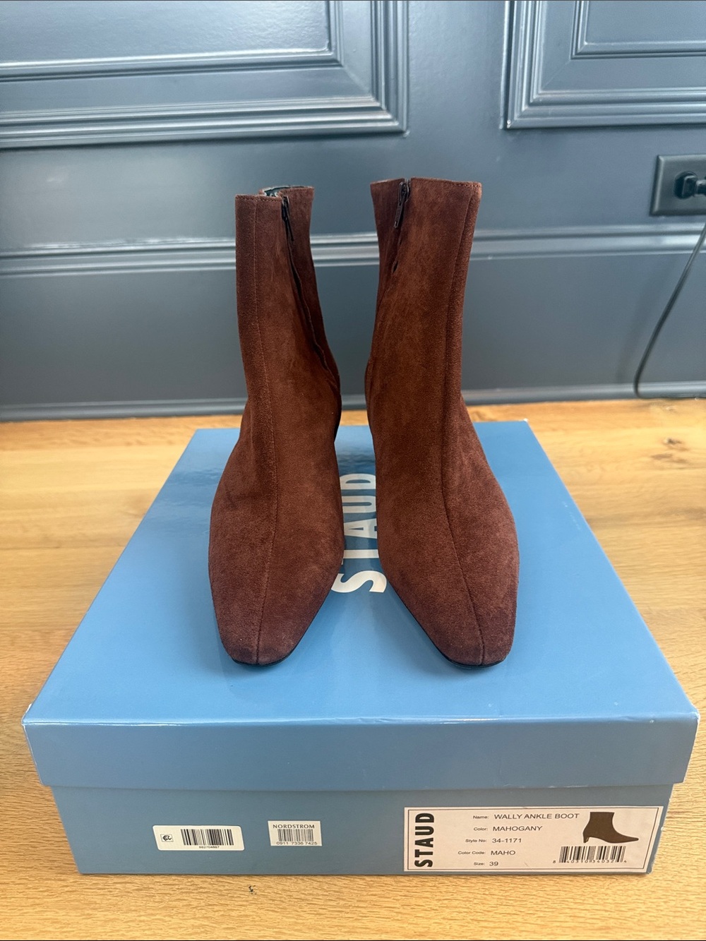 STAUD Mahogany Suede Ankle Boots